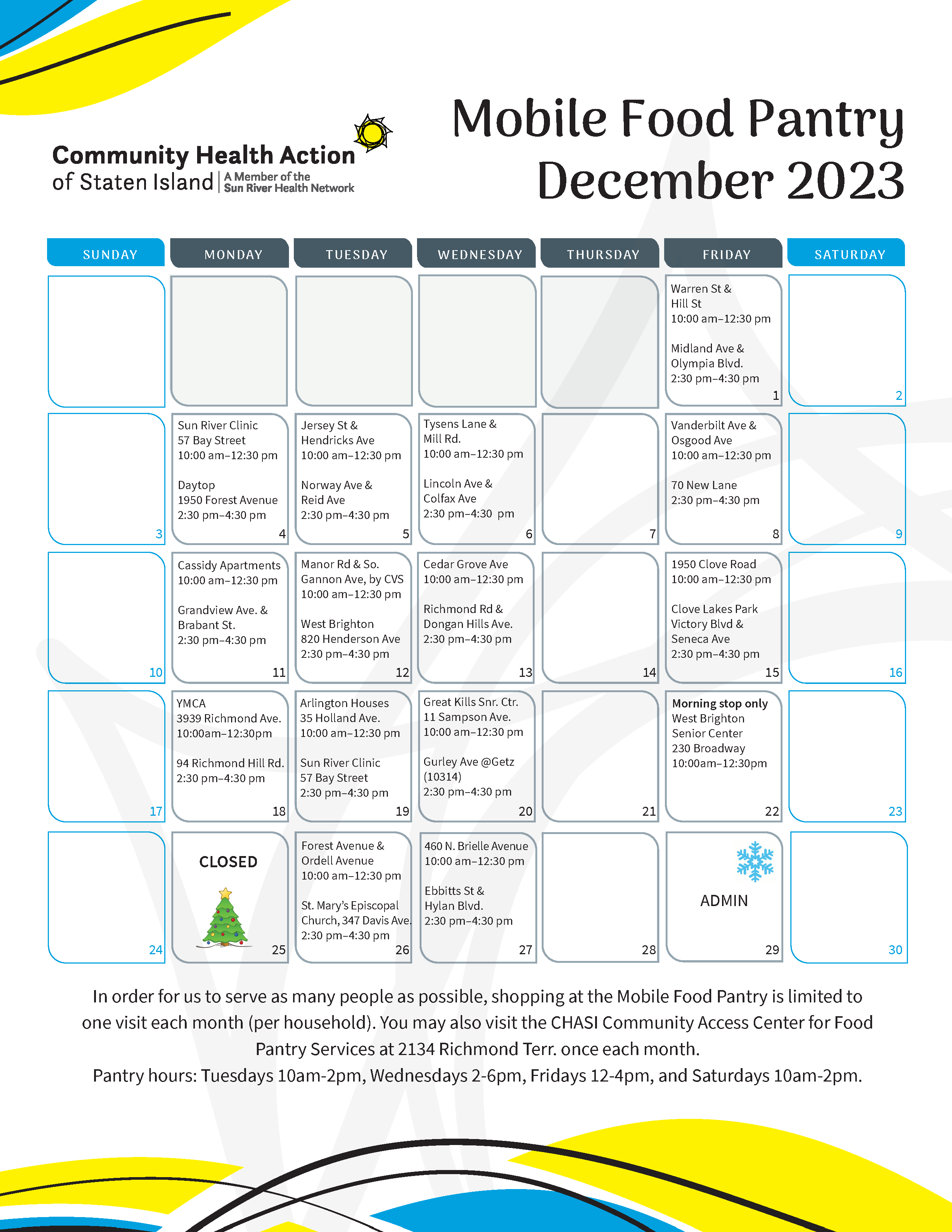 Mobile Food Pantry calendar CHASI