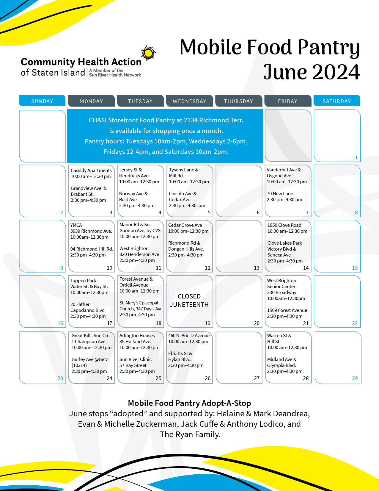 Mobile Food Pantry calendar CHASI